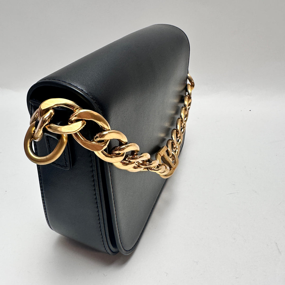 Leather Crossbody Bag with Chain Detail - Black