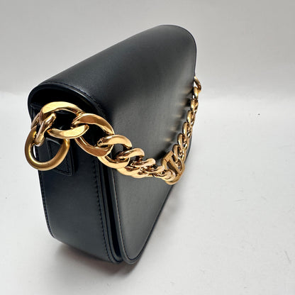 Leather Crossbody Bag with Chain Detail - Black