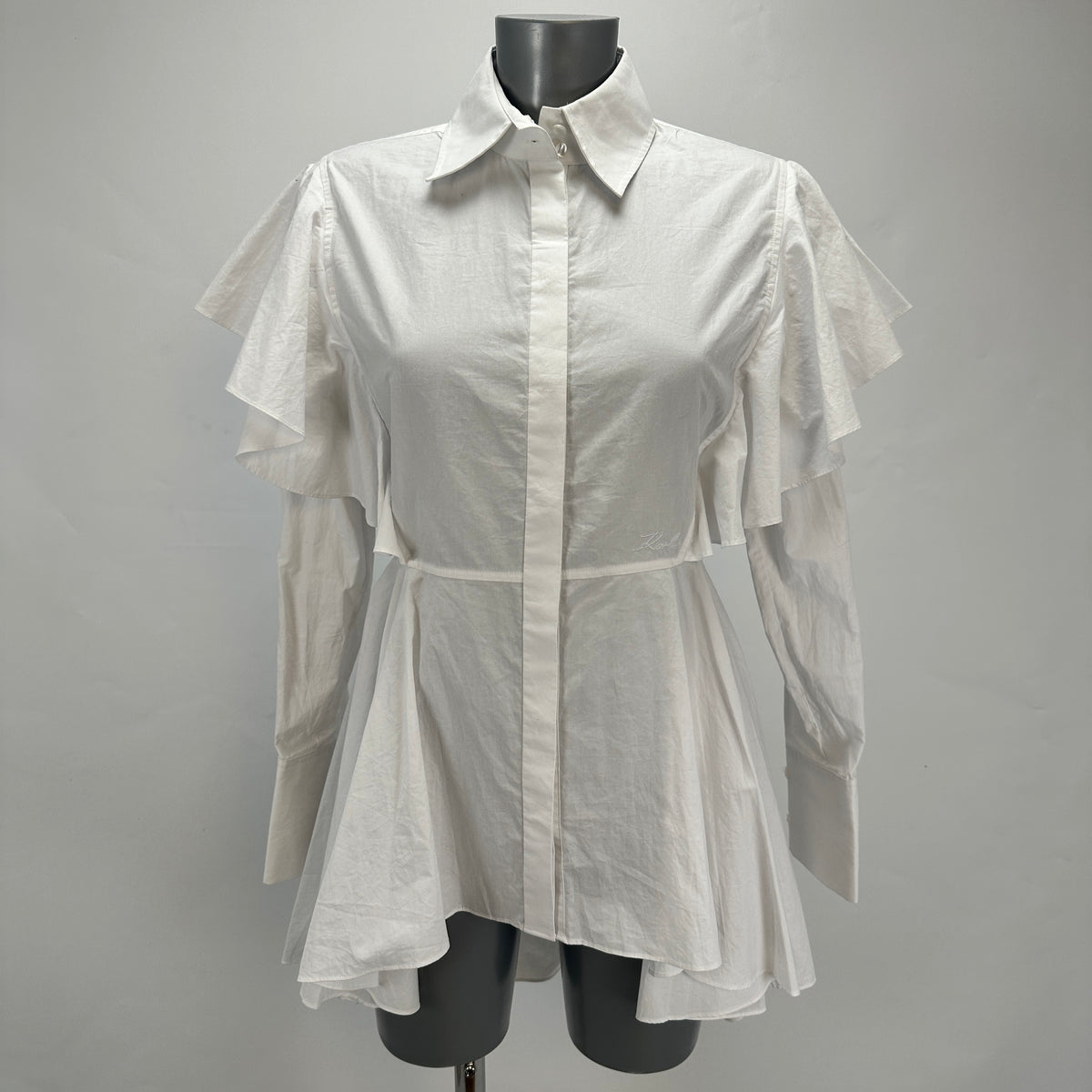 Hun's Pick - Ruffle Poplin Shirt Dress - White - XS-S