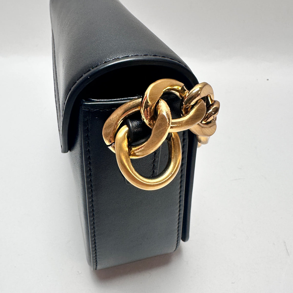 Leather Crossbody Bag with Chain Detail - Black