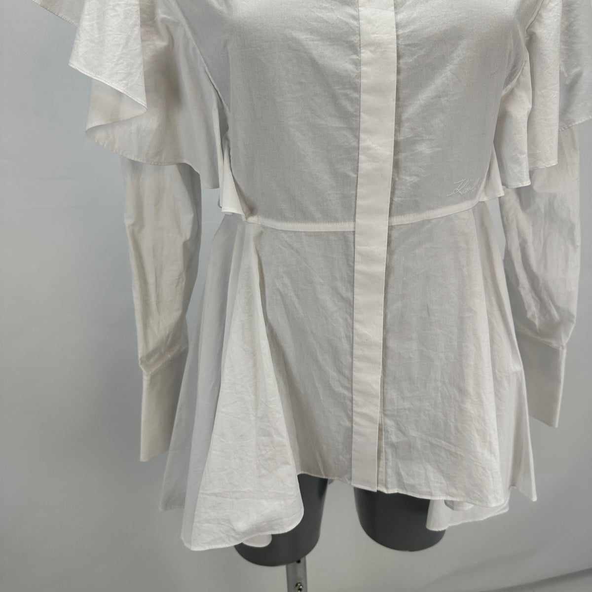 Hun's Pick - Ruffle Poplin Shirt Dress - White - XS-S