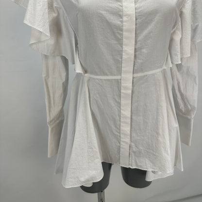 Hun's Pick - Ruffle Poplin Shirt Dress - White - XS-S