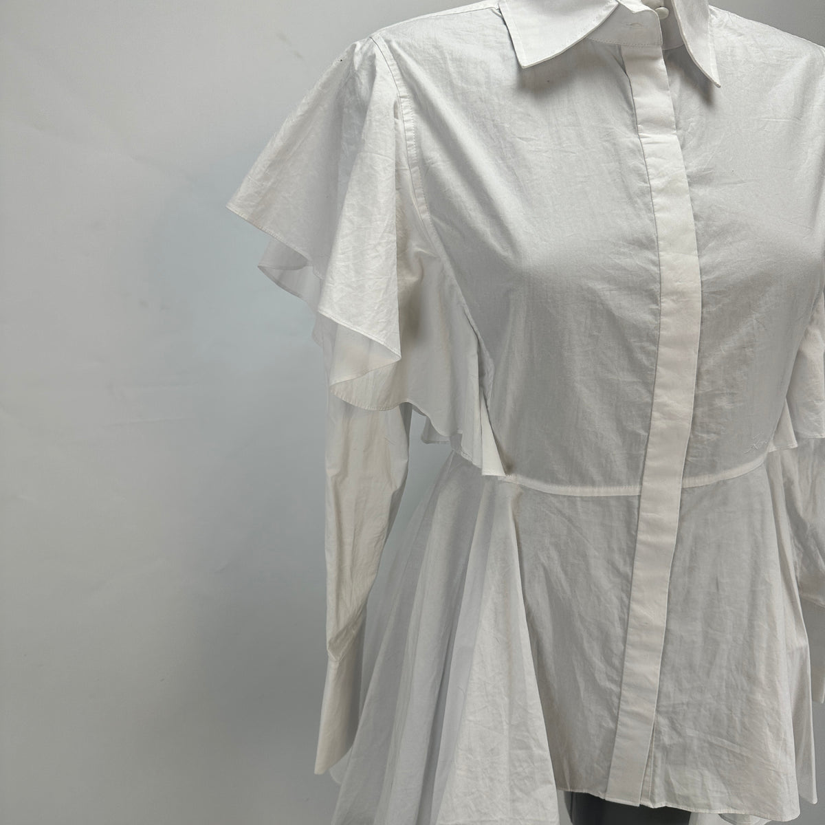 Hun's Pick - Ruffle Poplin Shirt Dress - White - XS-S