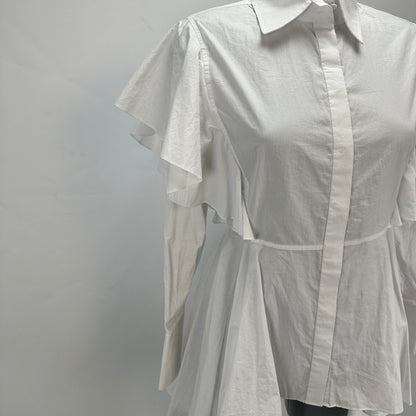 Hun's Pick - Ruffle Poplin Shirt Dress - White - XS-S