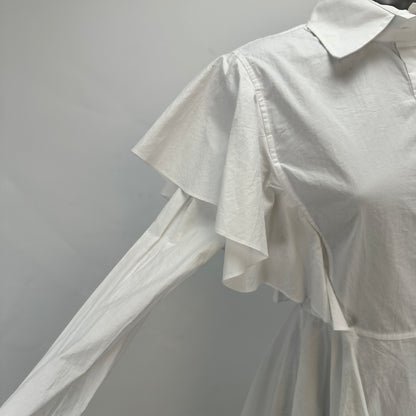 Hun's Pick - Ruffle Poplin Shirt Dress - White - XS-S