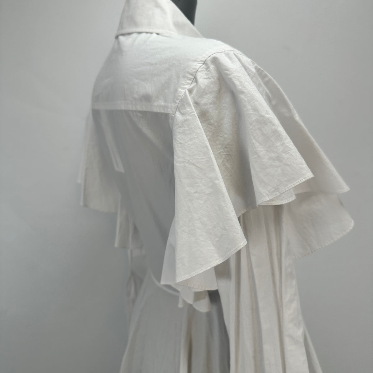 Hun's Pick - Ruffle Poplin Shirt Dress - White - XS-S