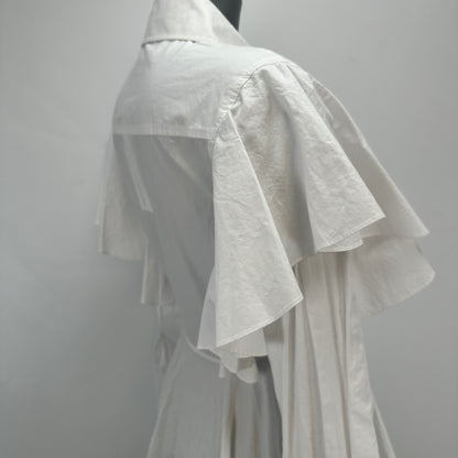 Hun's Pick - Ruffle Poplin Shirt Dress - White - XS-S