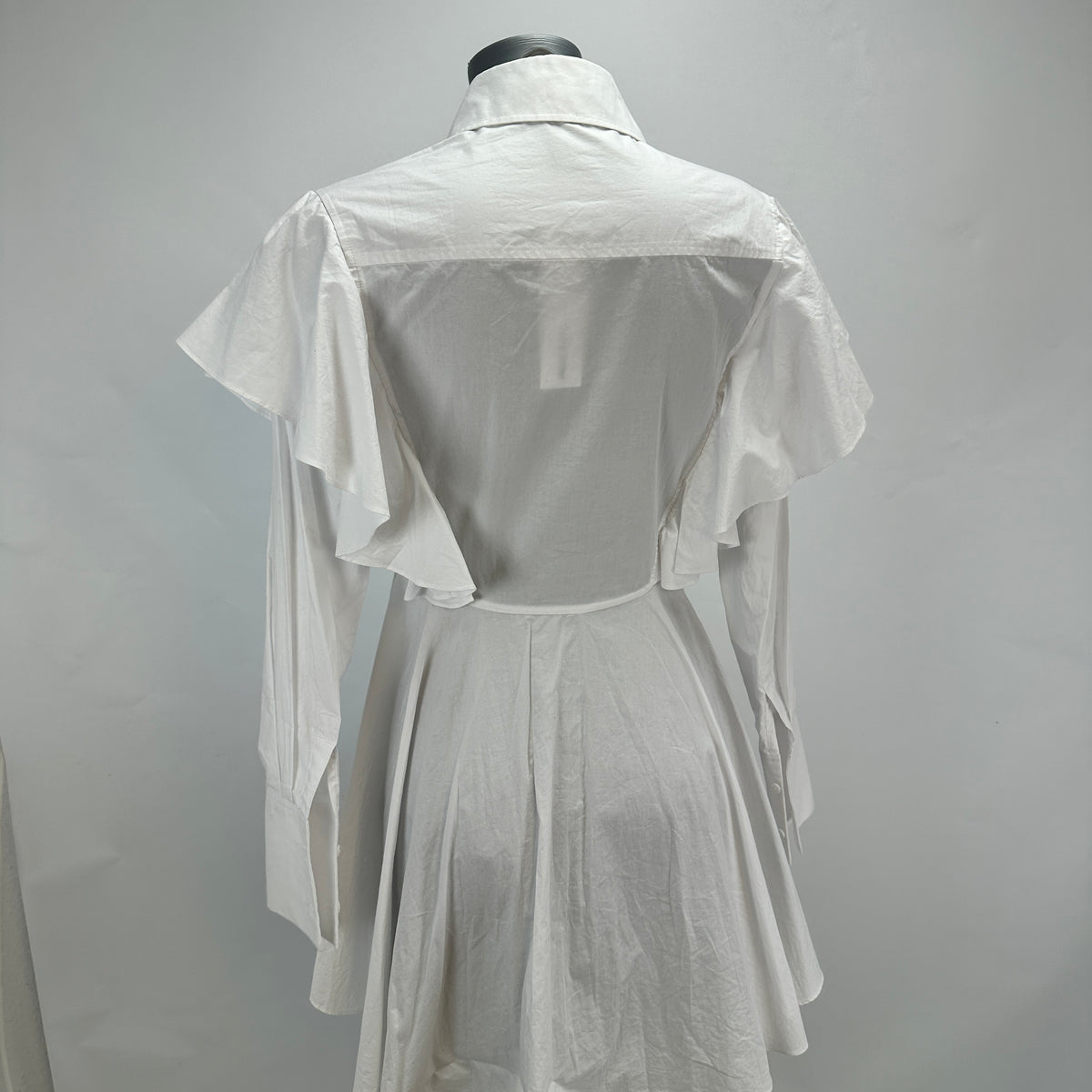 Hun's Pick - Ruffle Poplin Shirt Dress - White - XS-S