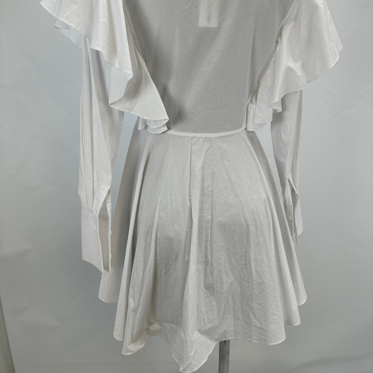 Hun's Pick - Ruffle Poplin Shirt Dress - White - XS-S