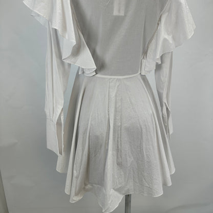 Hun's Pick - Ruffle Poplin Shirt Dress - White - XS-S