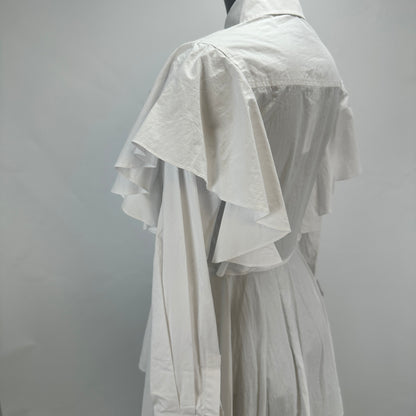 Hun's Pick - Ruffle Poplin Shirt Dress - White - XS-S