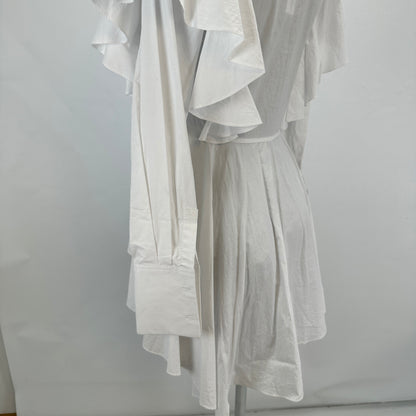 Hun's Pick - Ruffle Poplin Shirt Dress - White - XS-S