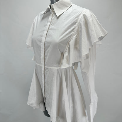 Hun's Pick - Ruffle Poplin Shirt Dress - White - XS-S