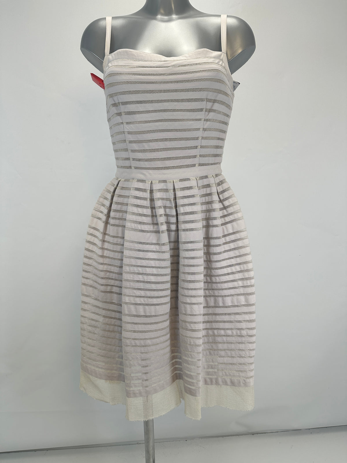Striped Mesh-Panel Cotton Dress - Cream - S