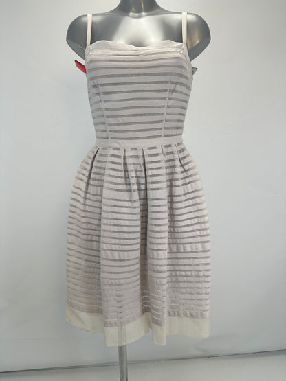 Striped Mesh-Panel Cotton Dress - Cream - S