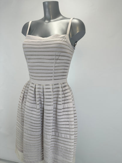 Striped Mesh-Panel Cotton Dress - Cream - S