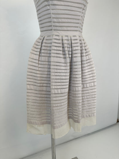 Striped Mesh-Panel Cotton Dress - Cream - S
