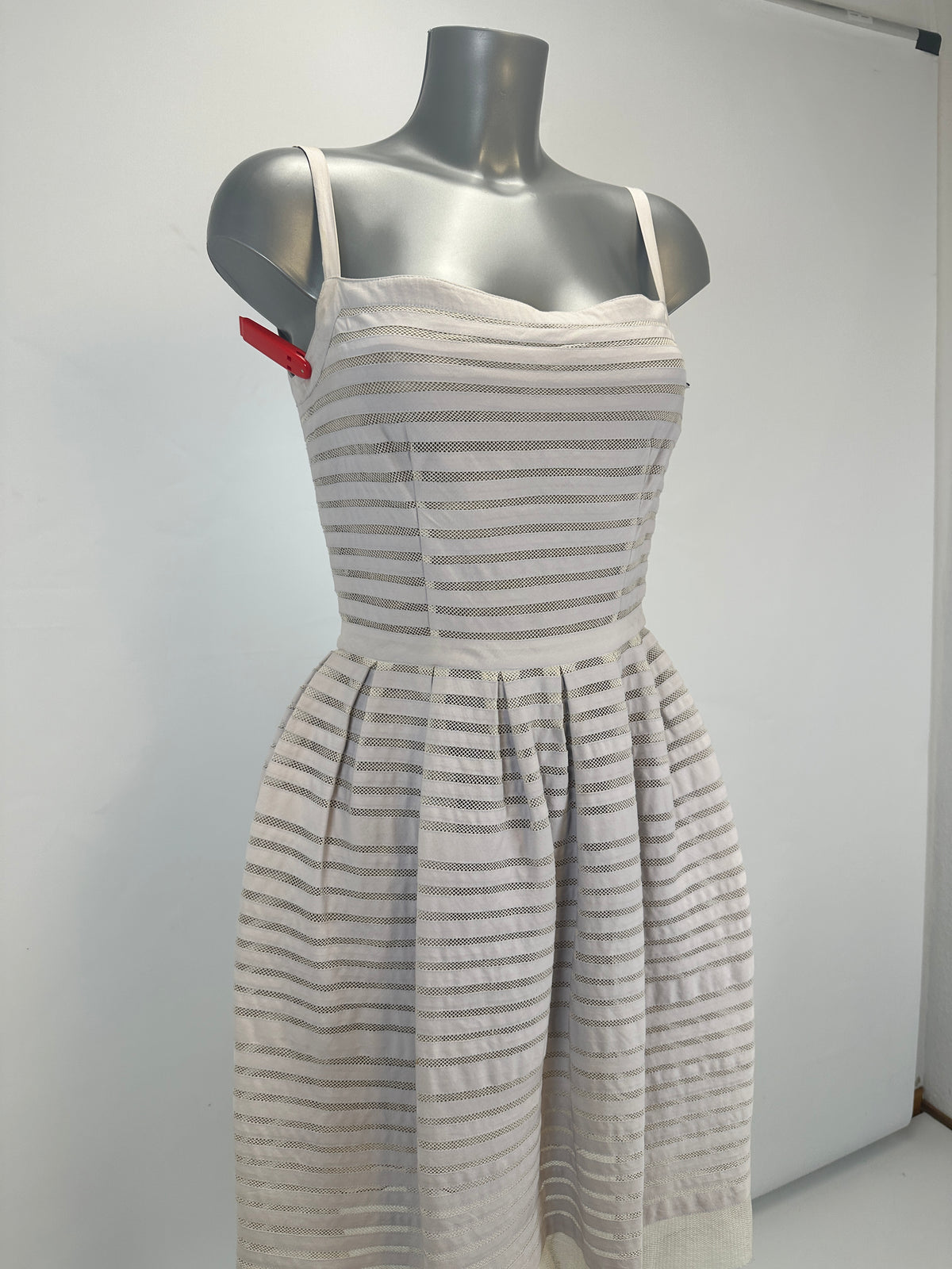 Striped Mesh-Panel Cotton Dress - Cream - S