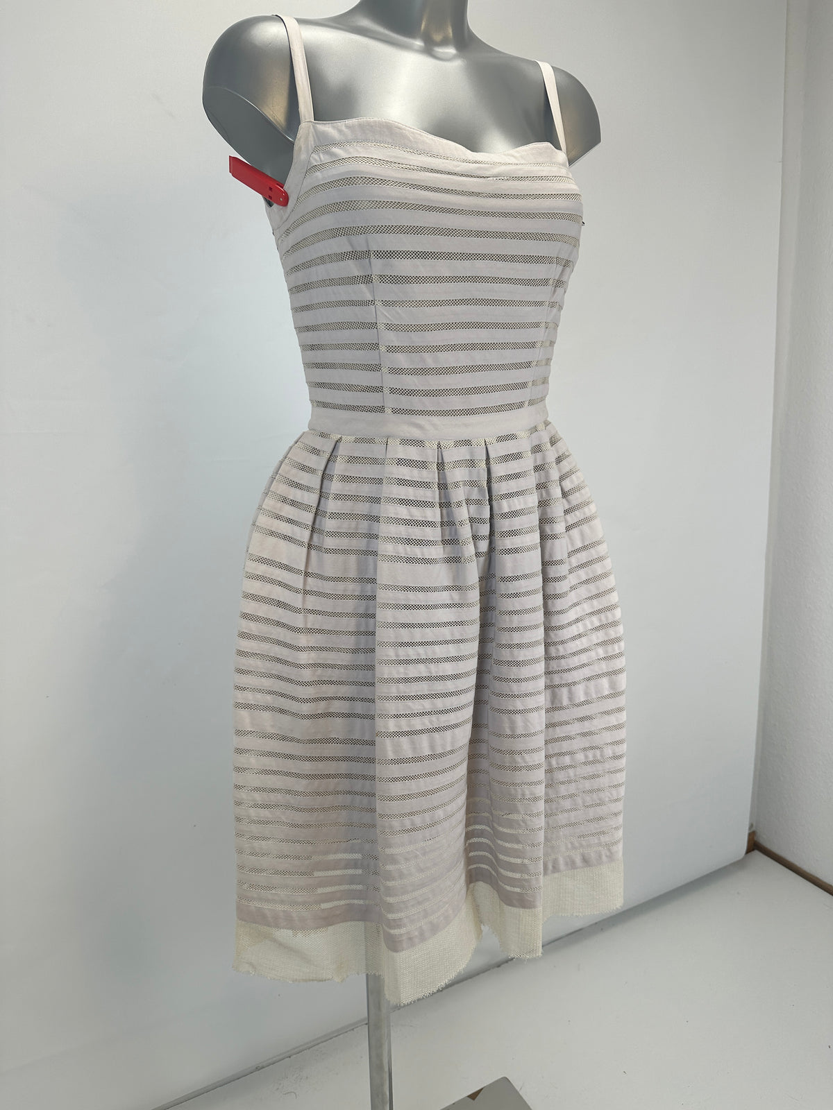 Striped Mesh-Panel Cotton Dress - Cream - S