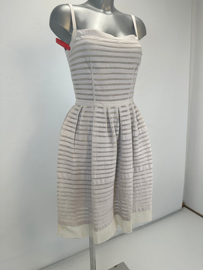 Striped Mesh-Panel Cotton Dress - Cream - S