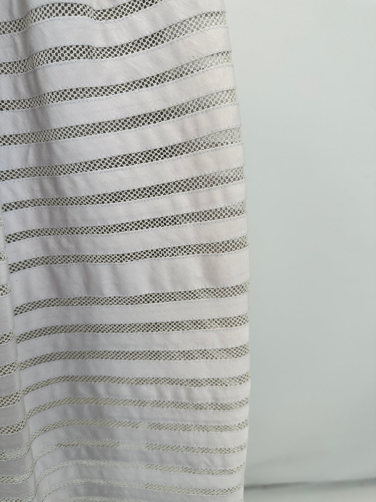 Striped Mesh-Panel Cotton Dress - Cream - S