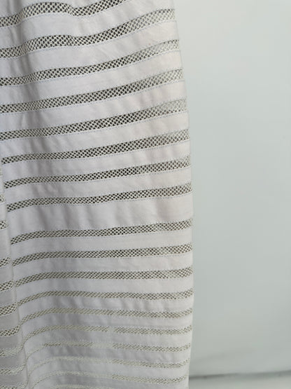 Striped Mesh-Panel Cotton Dress - Cream - S
