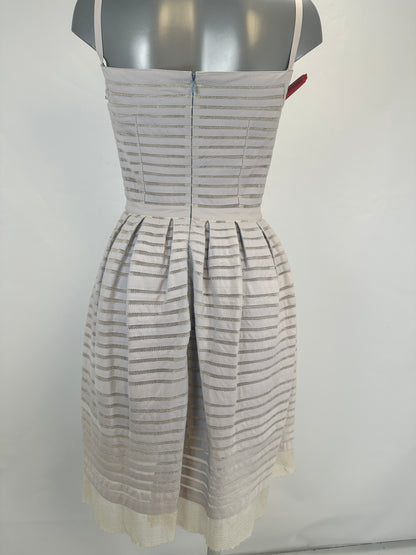 Striped Mesh-Panel Cotton Dress - Cream - S