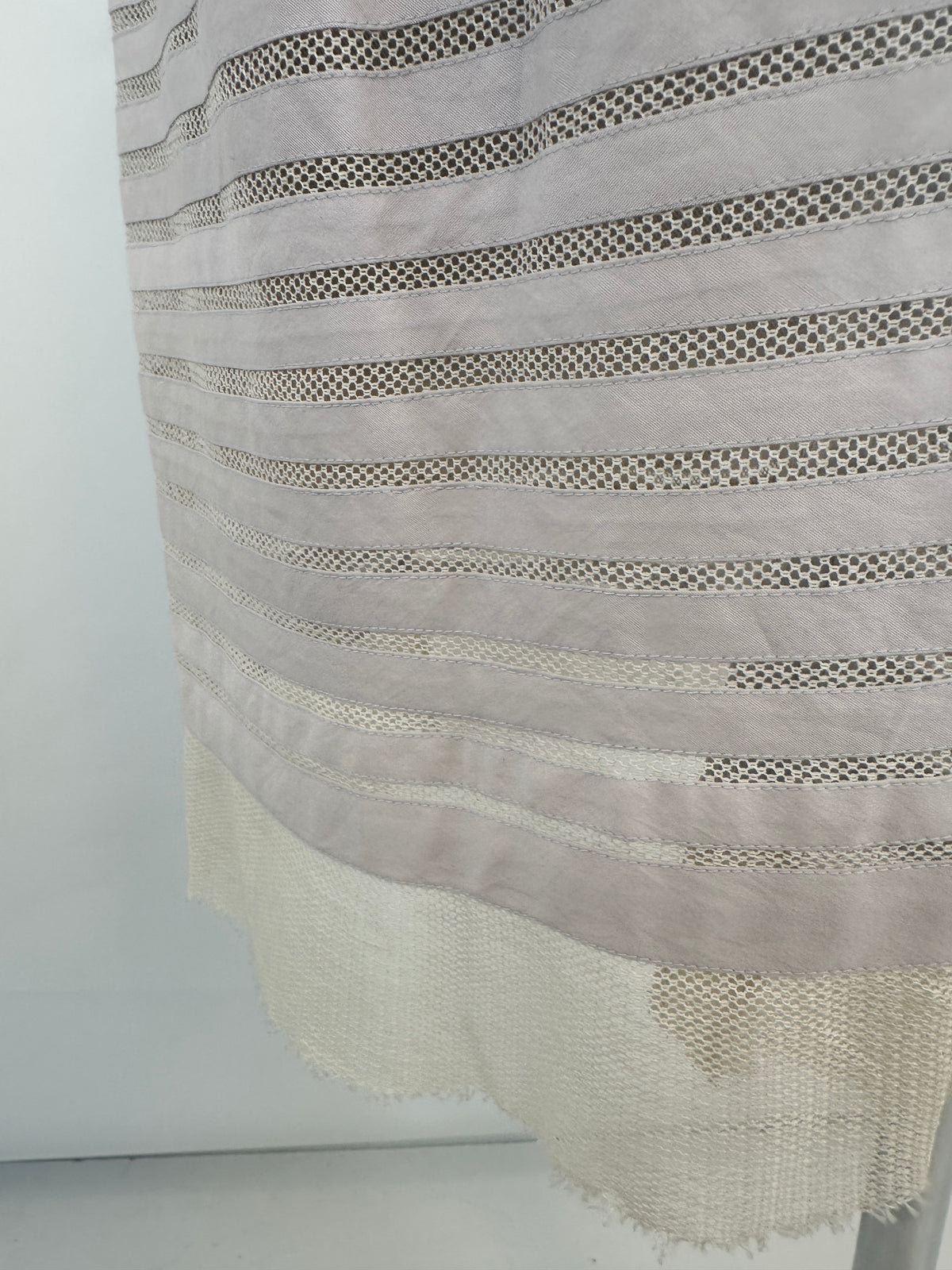 Striped Mesh-Panel Cotton Dress - Cream - S
