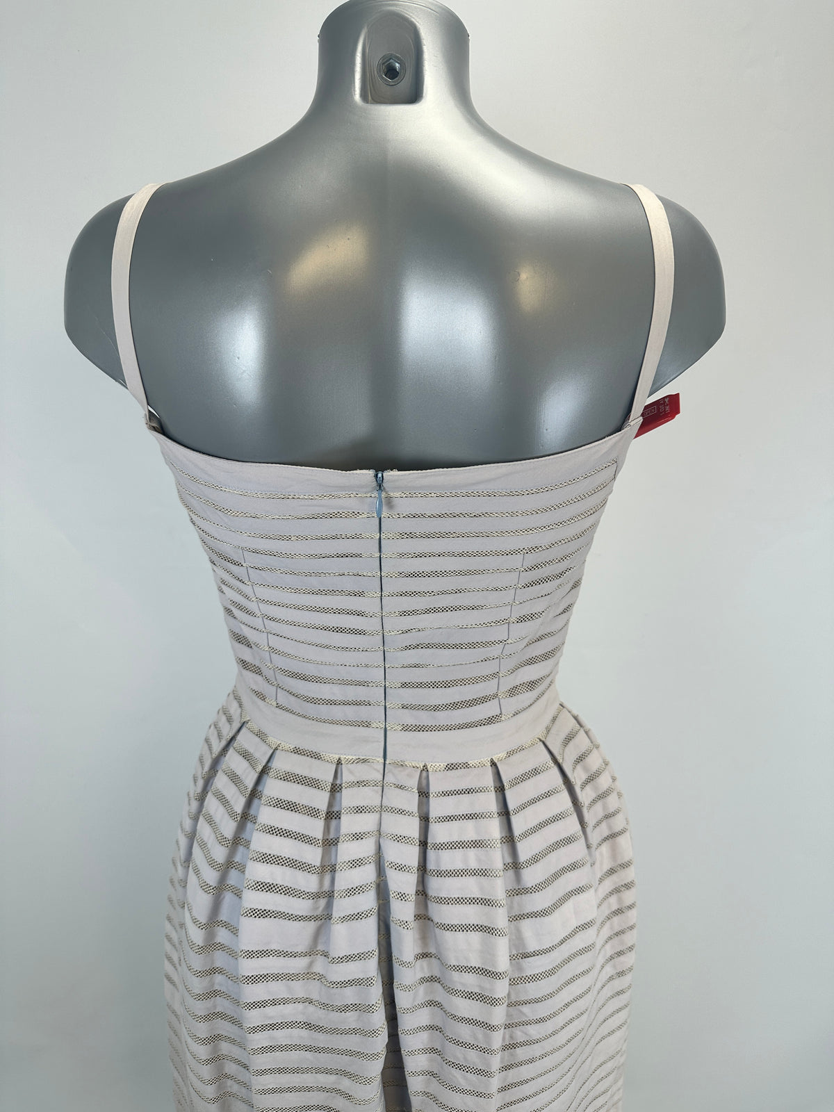 Striped Mesh-Panel Cotton Dress - Cream - S
