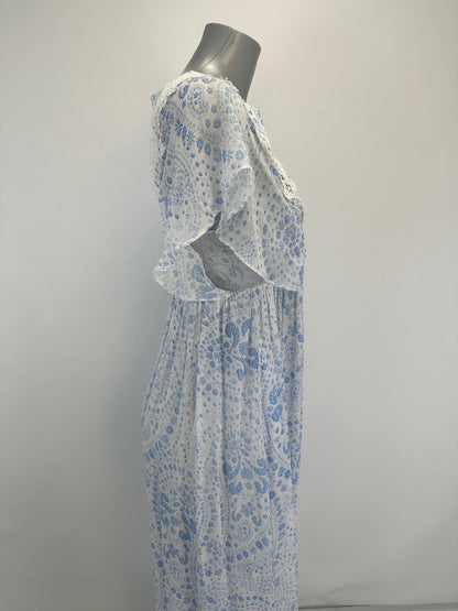 Empire-Waist Lace Dress - White/Blue - XS