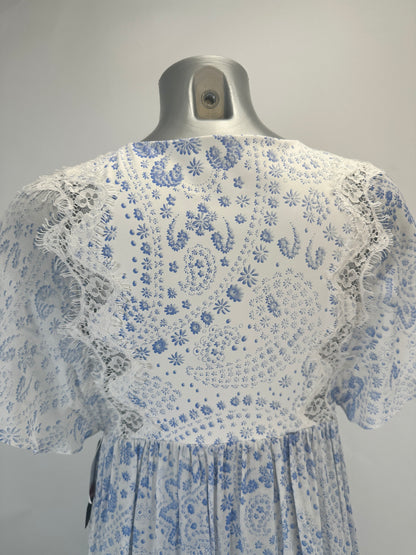 Empire-Waist Lace Dress - White/Blue - XS