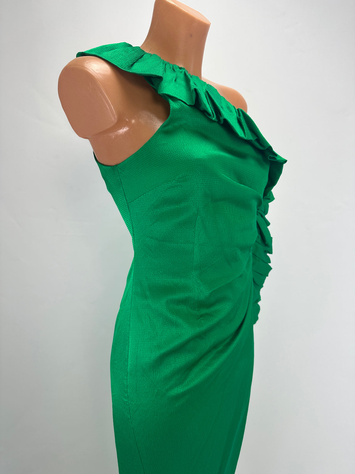 Asymmetric-Shoulder Sash Dress - Green - XS