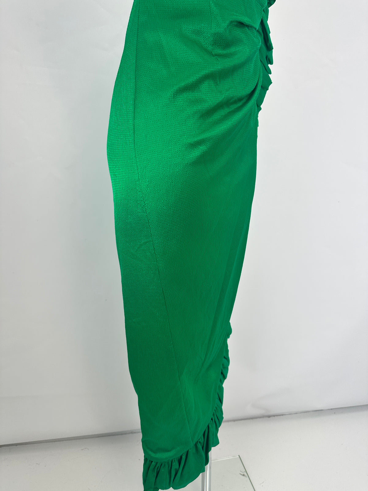Asymmetric-Shoulder Sash Dress - Green - XS