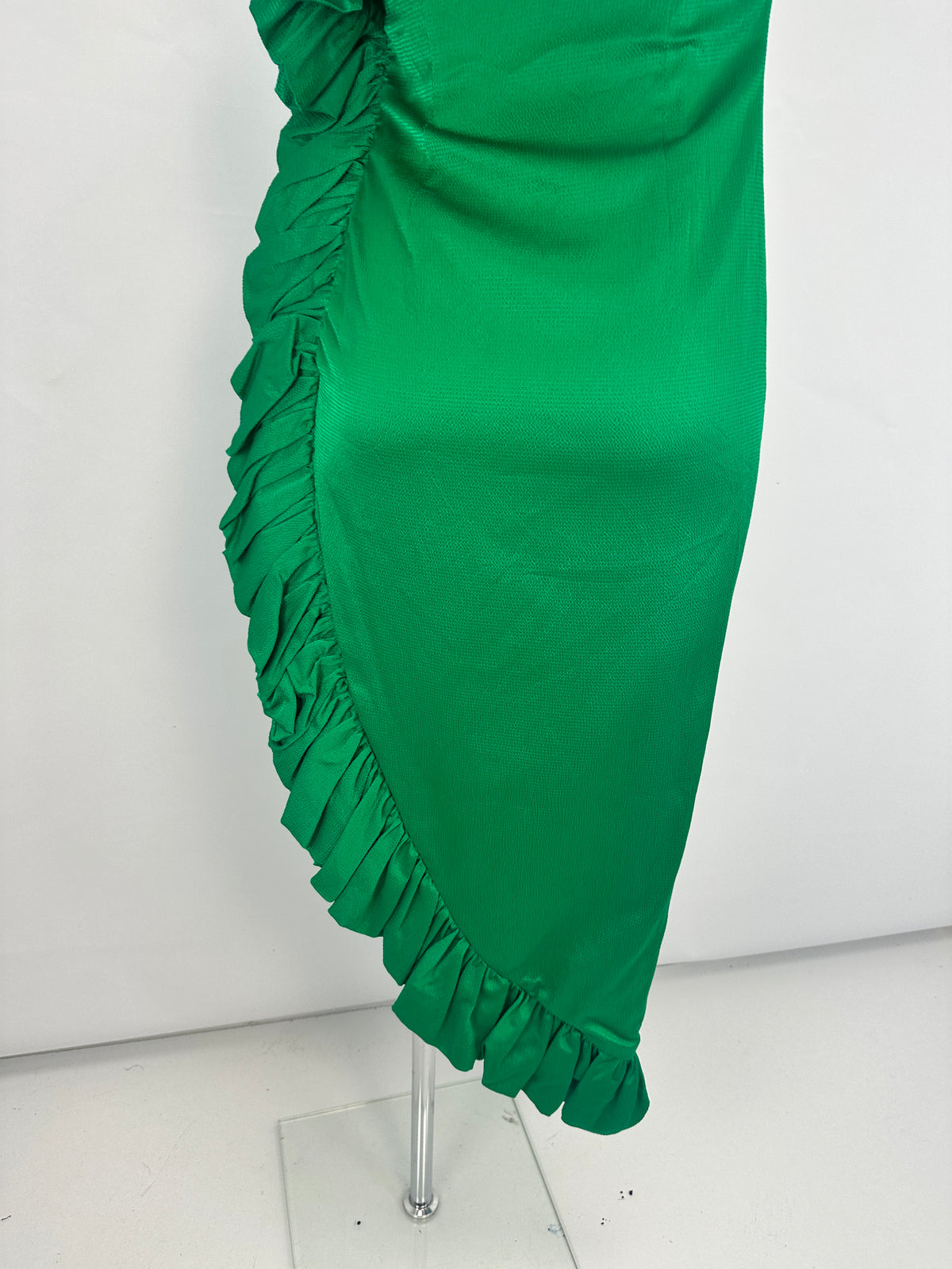 Asymmetric-Shoulder Sash Dress - Green - XS