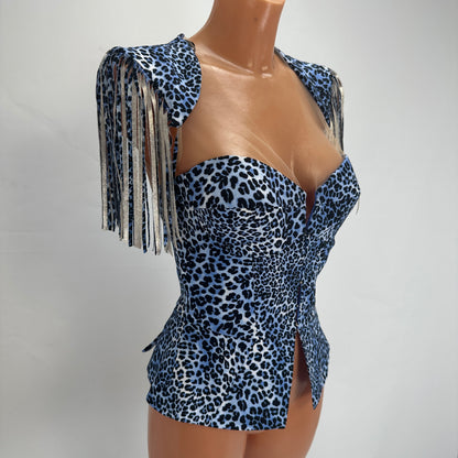 Leopard Print Top - Blue - XS-S