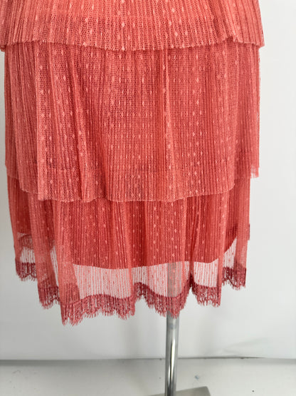 Tiered Pleated Dress - Red - XS