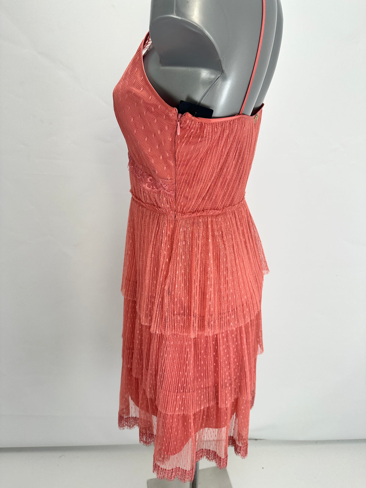 Tiered Pleated Dress - Red - XS