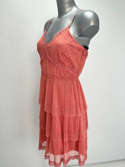 Tiered Pleated Dress - Red - XS