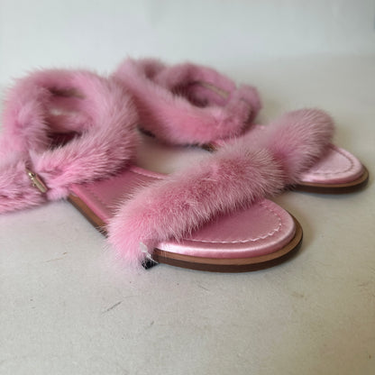 Mink Fur Sandals - Pink - EU 36.5