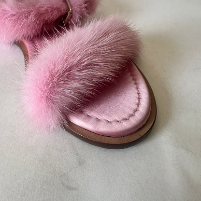 Mink Fur Sandals - Pink - EU 36.5