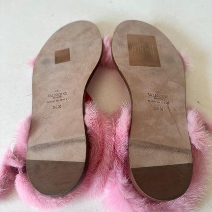 Mink Fur Sandals - Pink - EU 36.5