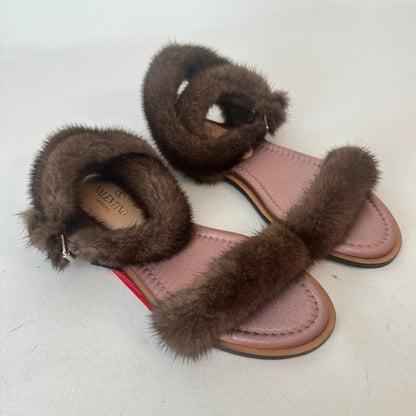 Mink-Strap Leather Sandals - Brown - EU 37