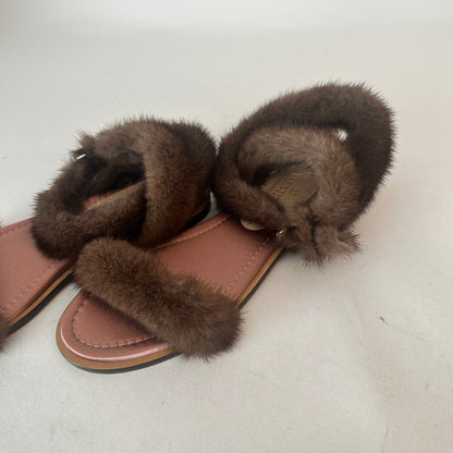 Mink-Strap Leather Sandals - Brown - EU 37