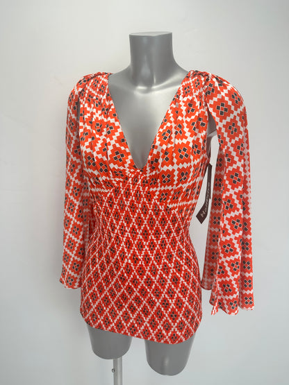 Draped Slip Dress - Orange/White - IT 38