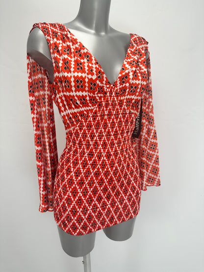 Draped Slip Dress - Orange/White - IT 38