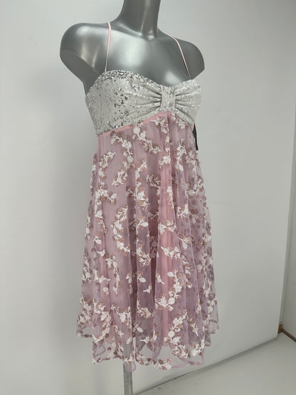 Empire Dress Sequin-Embroidered - Pink/Silver - XS