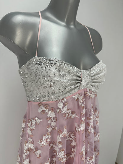 Empire Dress Sequin-Embroidered - Pink/Silver - XS
