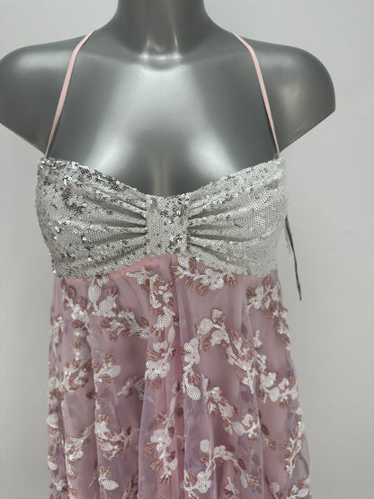 Empire Dress Sequin-Embroidered - Pink/Silver - XS