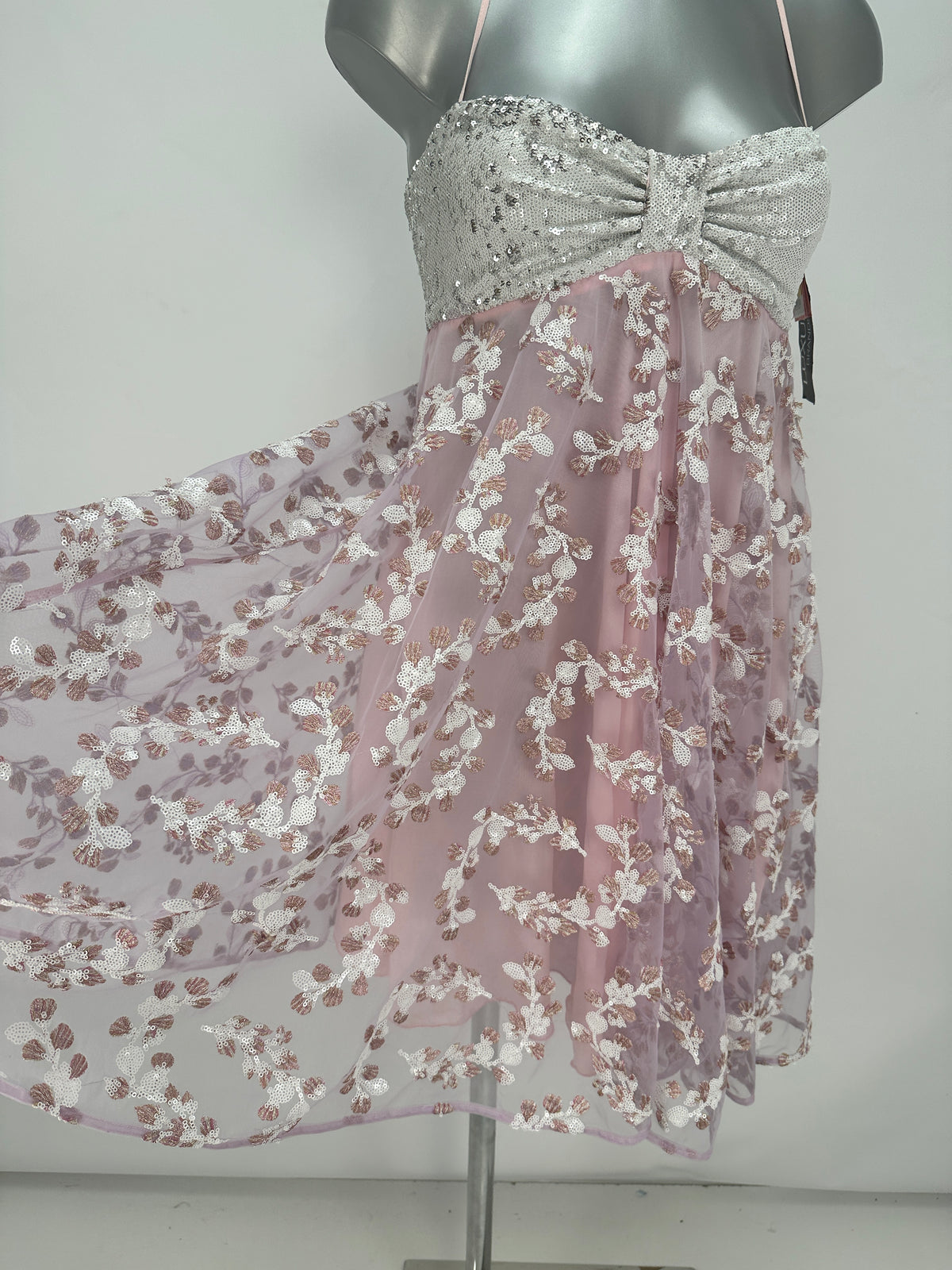 Empire Dress Sequin-Embroidered - Pink/Silver - XS