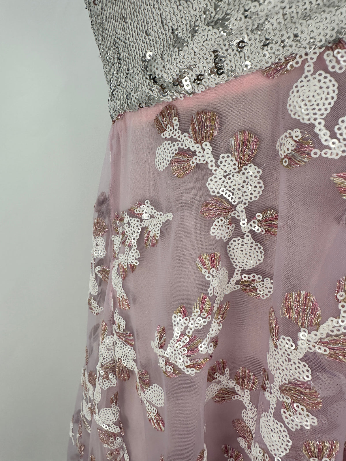 Empire Dress Sequin-Embroidered - Pink/Silver - XS